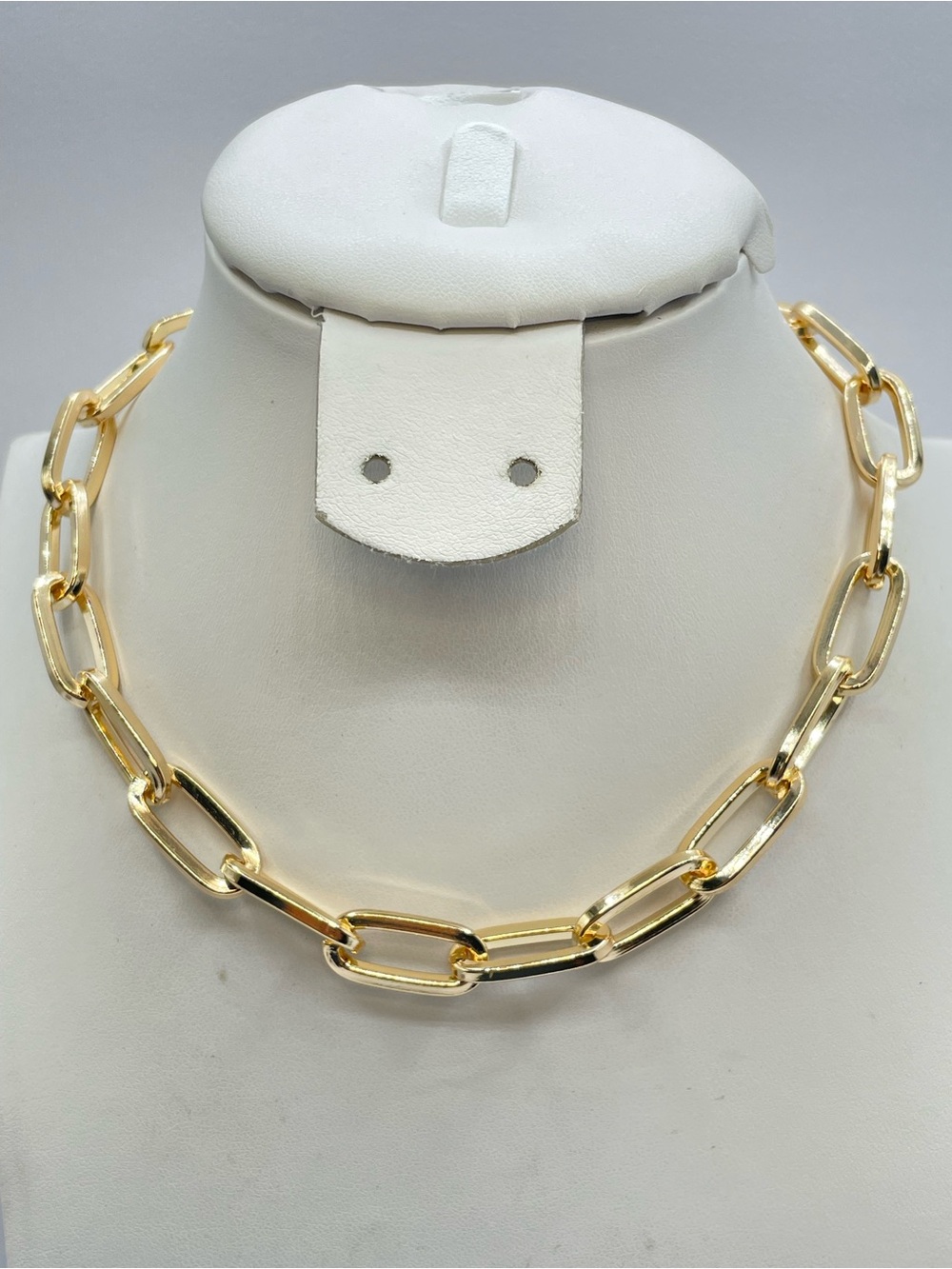 Gold Paperclip Chain Statement Necklace Modern Minimalist Classic